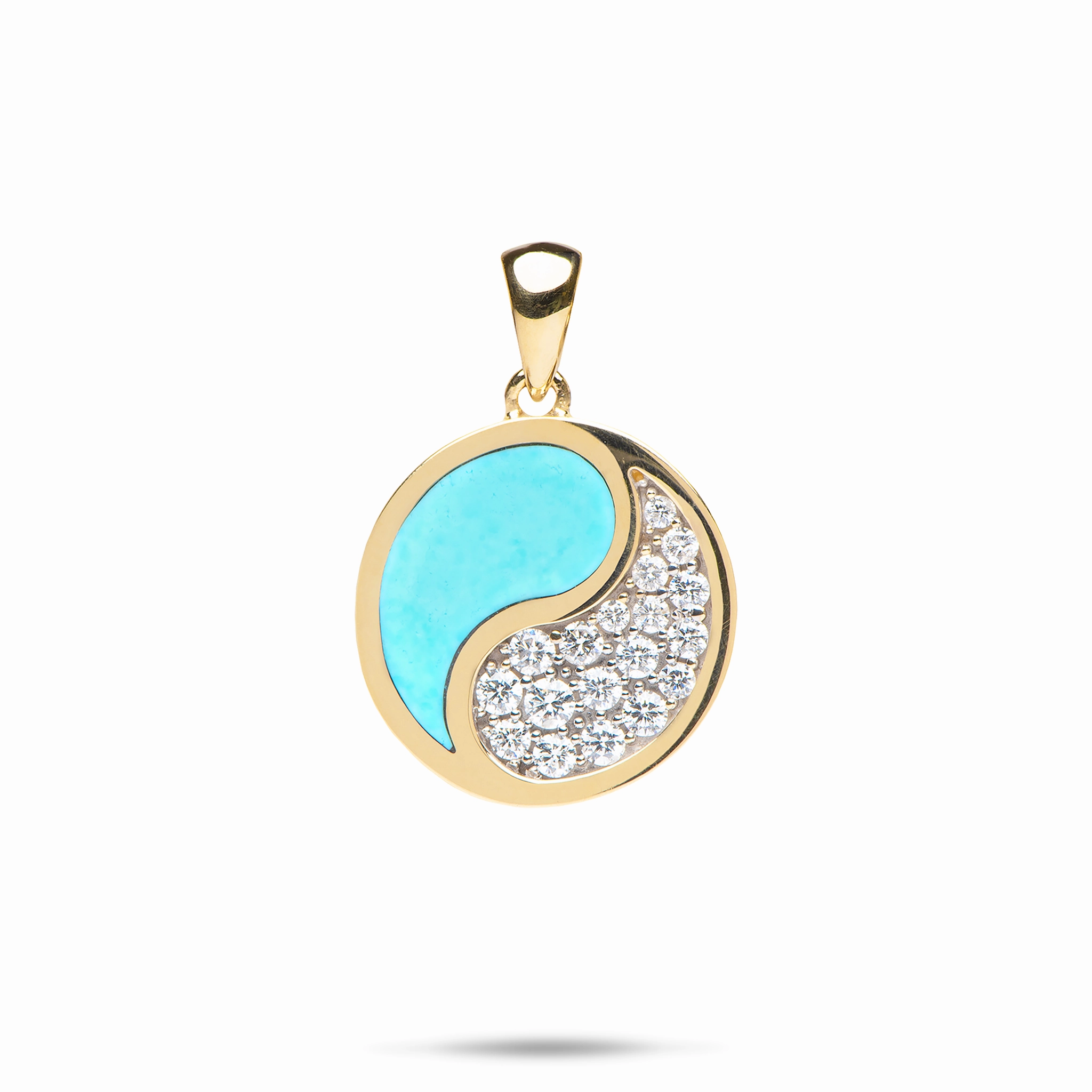 Yin Yang Turquoise Pendant in Gold with Diamonds - 18.5mm Splendid Ornament Neutral Design Adornment
