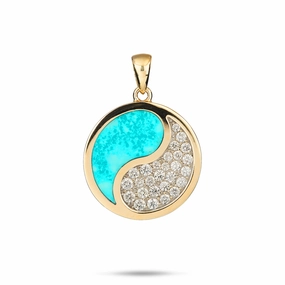 Beautiful Item Daily Touch Yin Yang Turquoise Pendant in Gold with Diamonds - 22mm